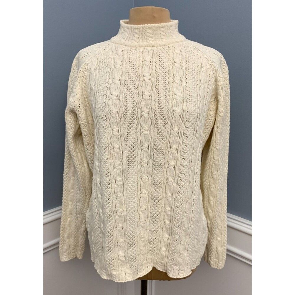 Vintage Karen Scott Sweater Womens M Cable Chunky Knit Fisherman 90s Pullover